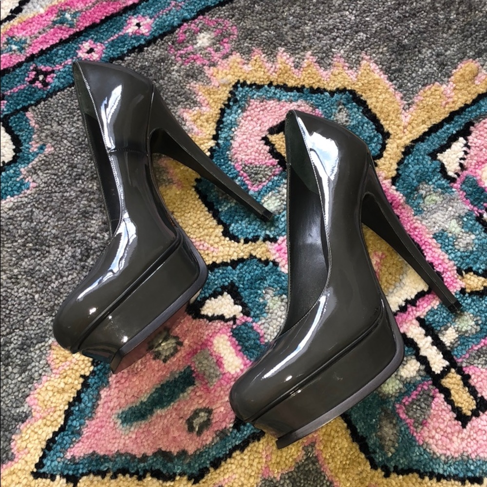 YSL Dark Gray Patent Pumps